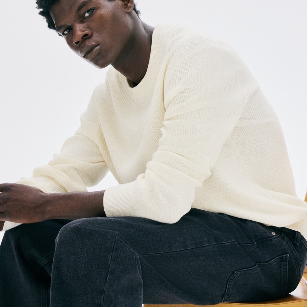 H&M Ivory Knit Sweater Minimalist Crewneck Pullover | Soft Neutral Streetwear 🤍